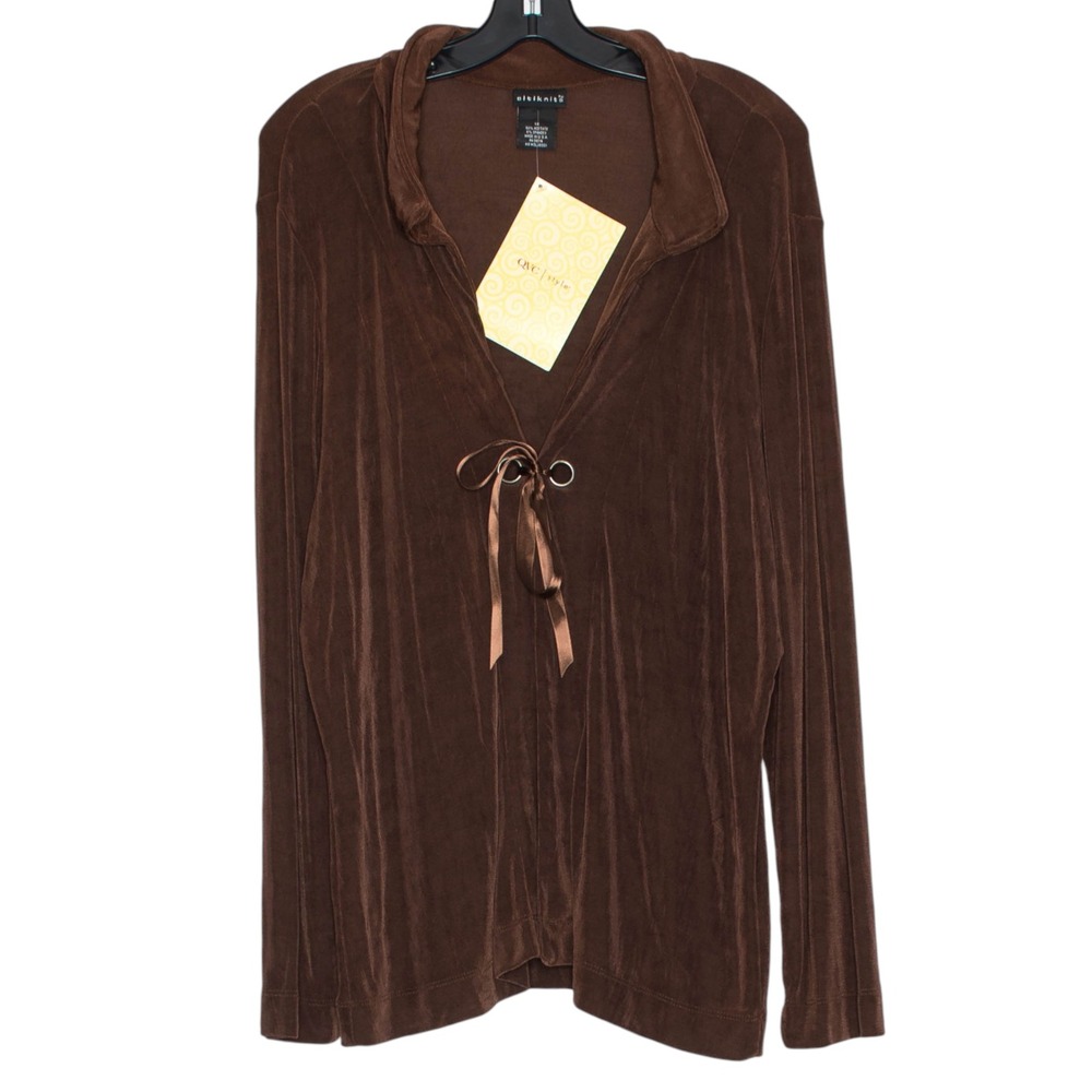 NWT Citiknits Cardigan Slinky Tie Front Stretch Office Travel Brown Plus Size 1X